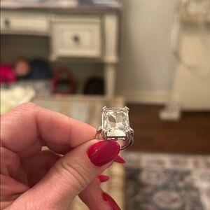 Radiant Silver Women's Ring with Clear Gemstone